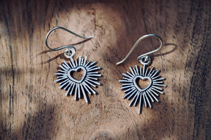 Silver Sacred Heart Earrings, Small Mexican Milagro Inspired Earrings