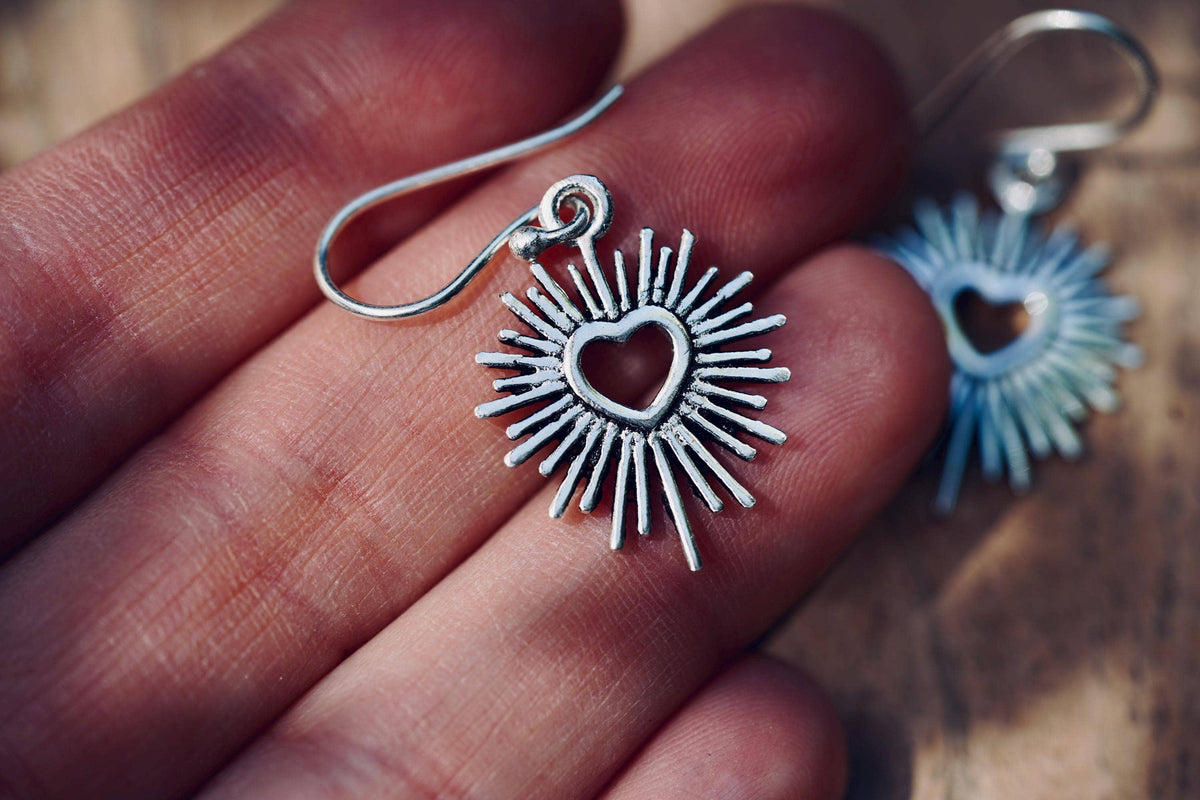 Silver Sacred Heart Earrings, Small Mexican Milagro Inspired Earrings