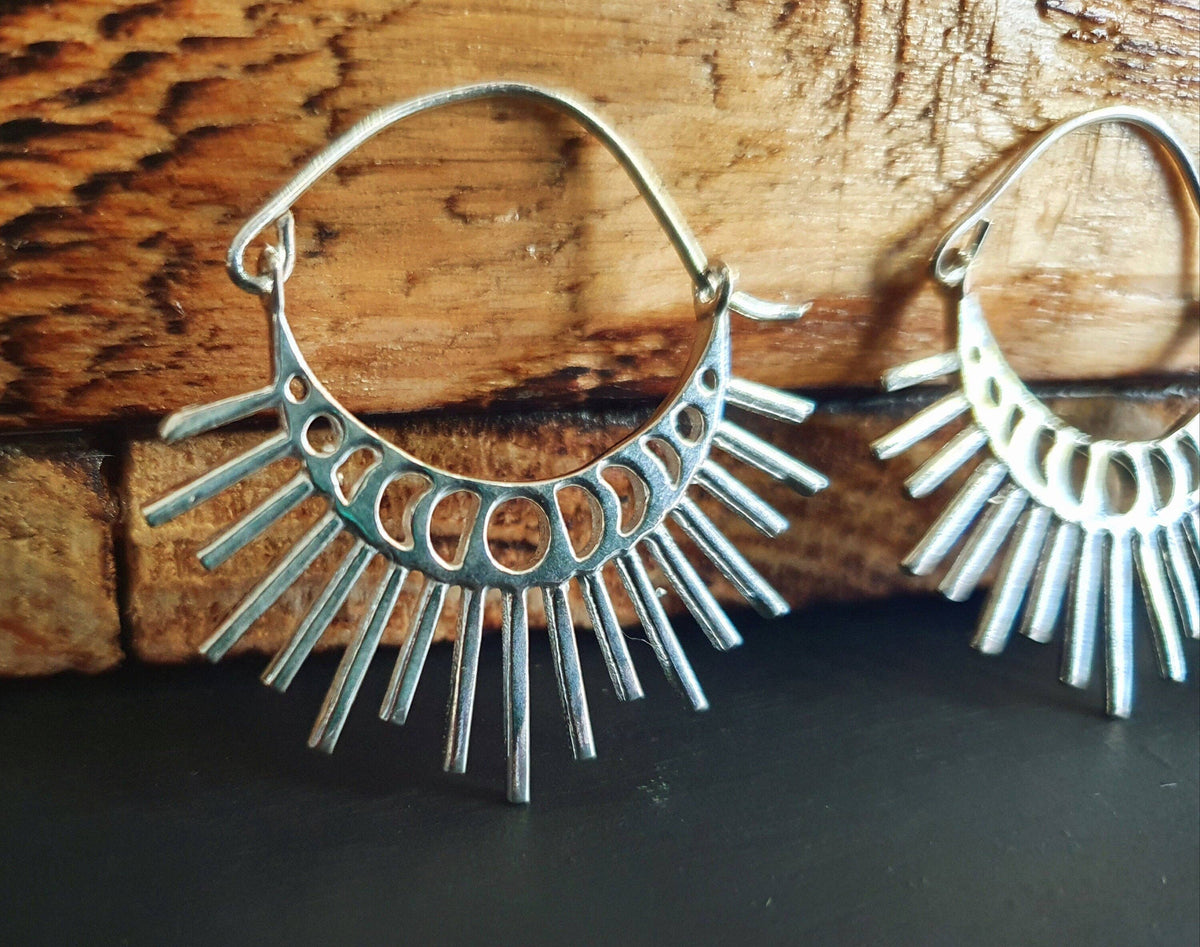 Sun & Moon Phase Cosmic Silver Earrings