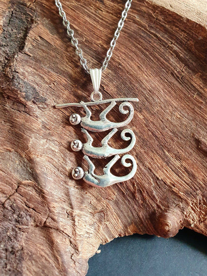 Three Monkeys Silver Necklace