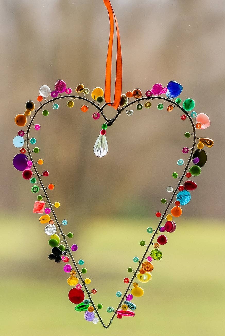 Handcrafted Wire Rainbow Long Love Heart Decoration – 11 cm x 16 cm