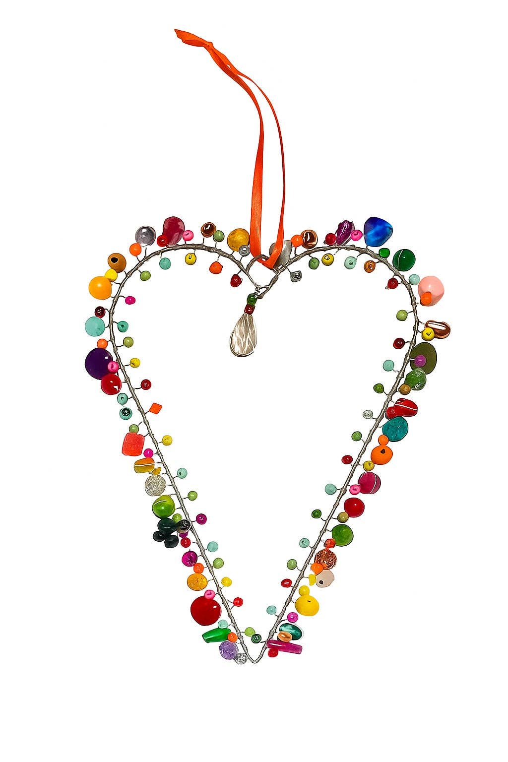 Handcrafted Wire Rainbow Long Love Heart Decoration – 11 cm x 16 cm