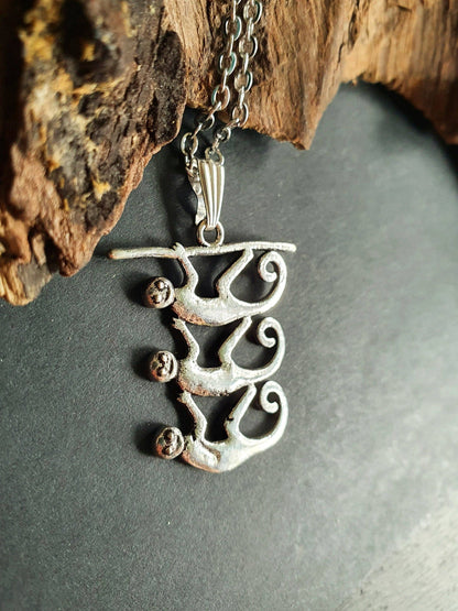 Three Monkeys Silver Necklace