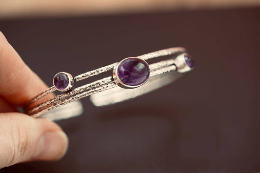 Adjustable Amethyst Silver Bracelet