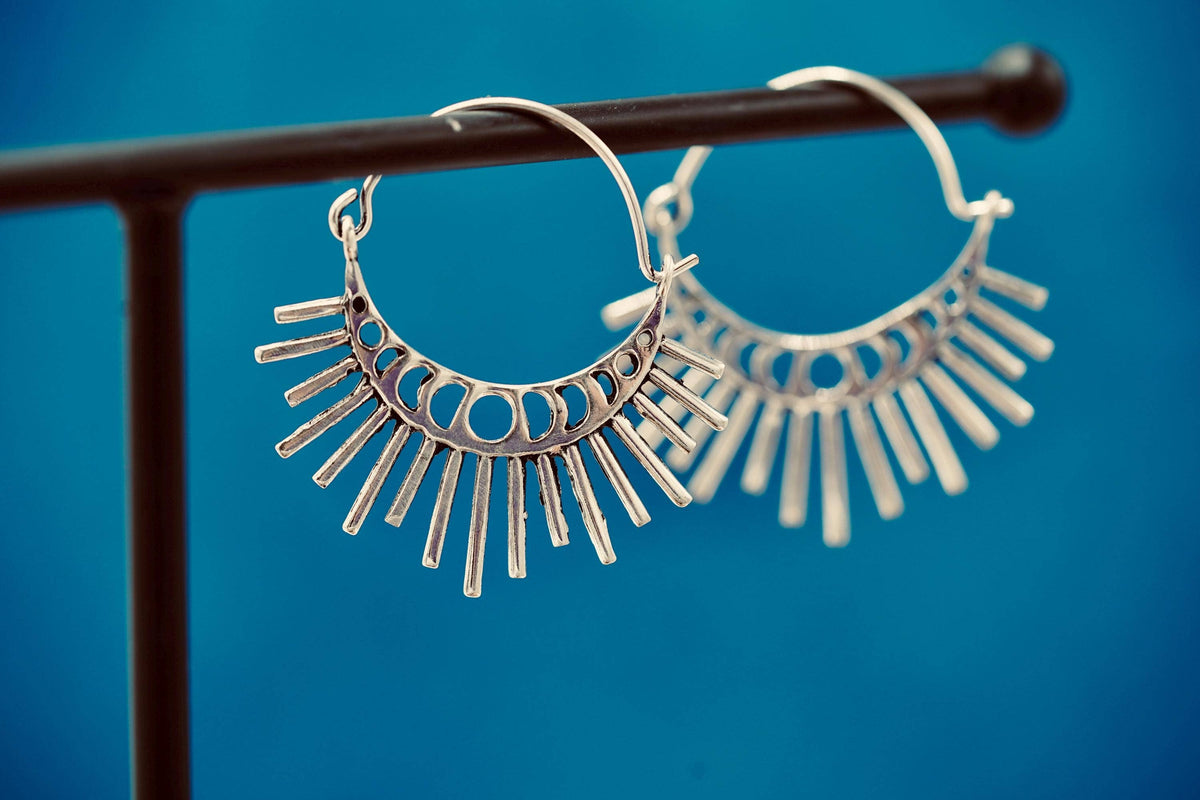 Sun & Moon Phase Cosmic Silver Earrings