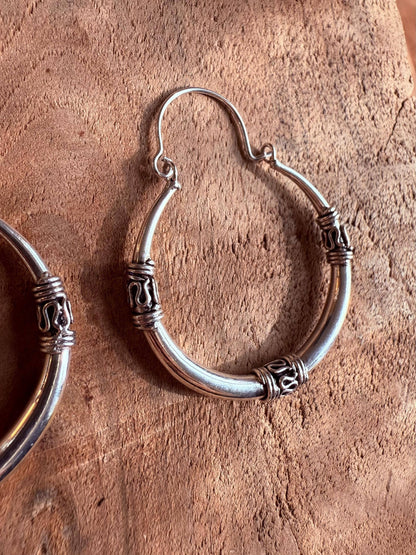 Silver Tribal Hoop Earrings
