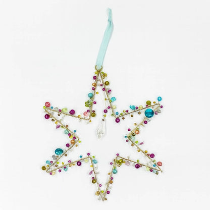 Handcrafted Wire Rainbow 6 Point Star Decoration Light Blue Ribbon – 19 cm x 22 cm