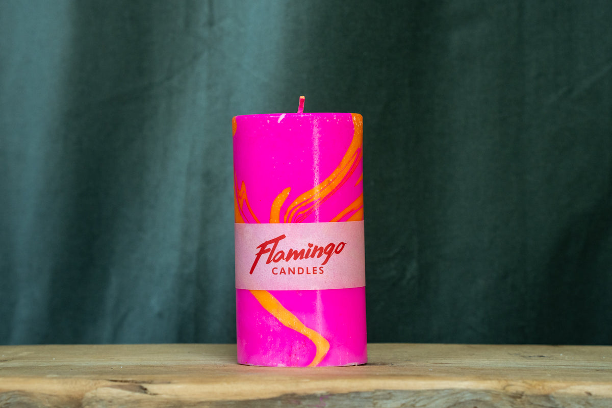 Pink Matcha Latte Marble Pillar Candle