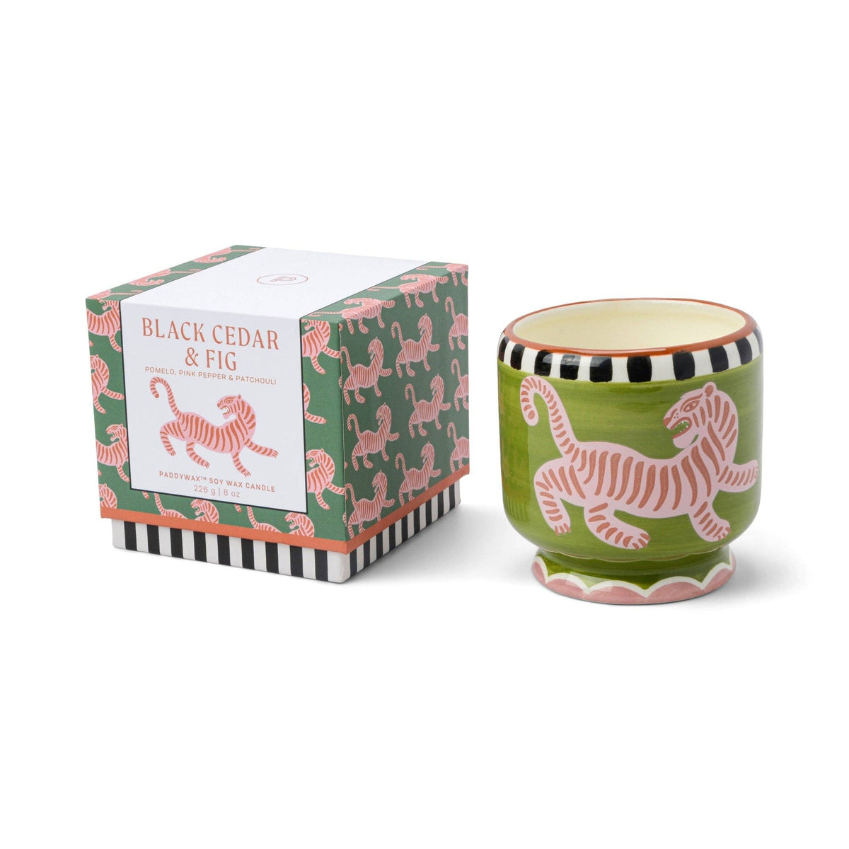 A Dopo 8 oz./226g Tiger Ceramic Candle - Black Cedar & Fig
