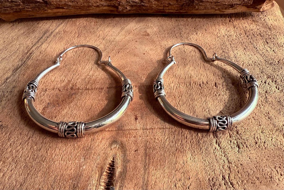 Silver Tribal Hoop Earrings