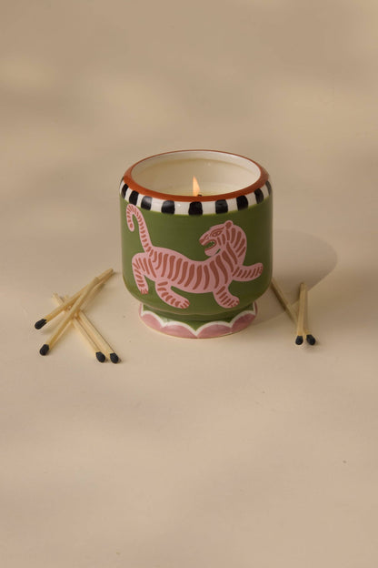 A Dopo 8 oz./226g Tiger Ceramic Candle - Black Cedar & Fig