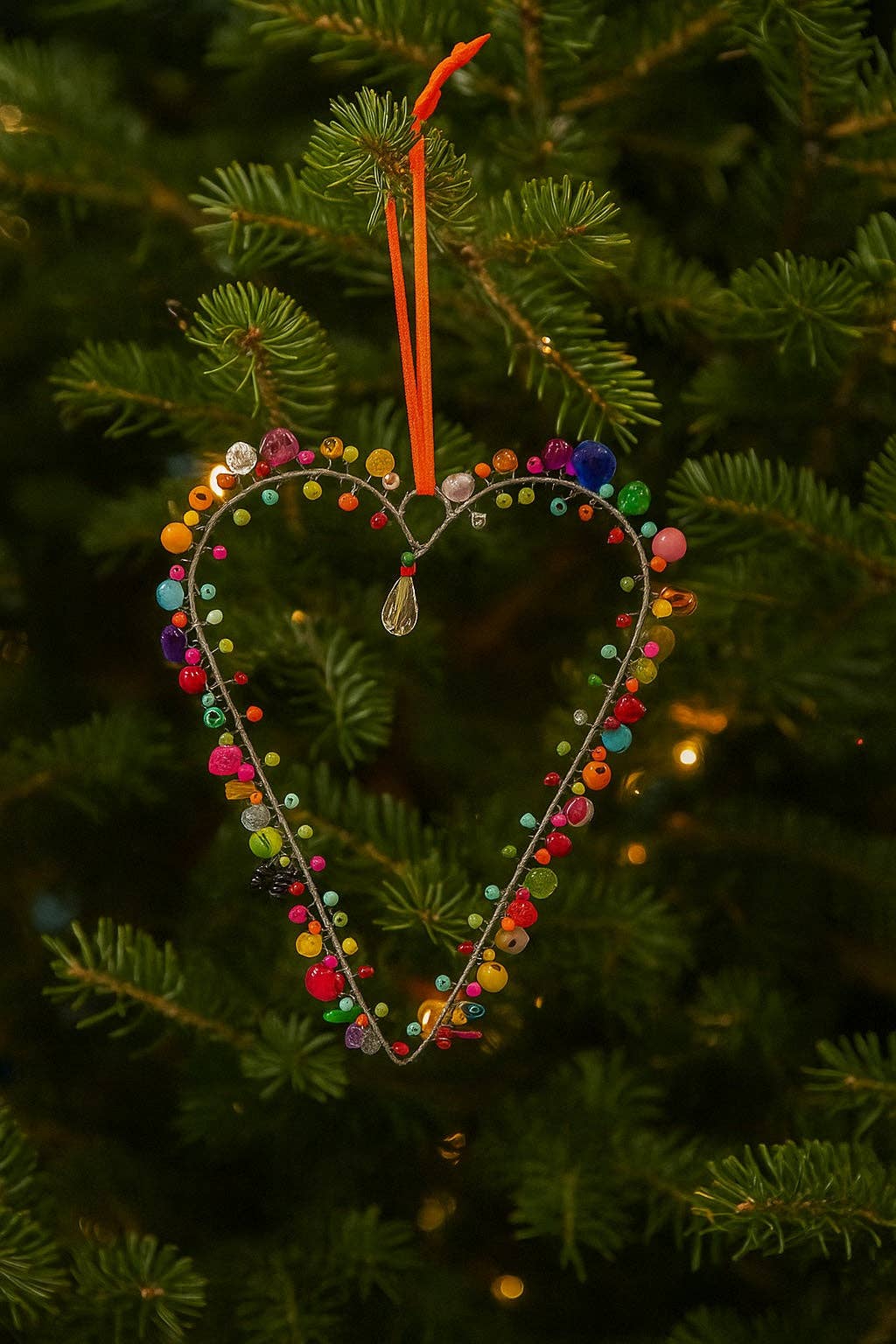 Handcrafted Wire Rainbow Long Love Heart Decoration – 11 cm x 16 cm