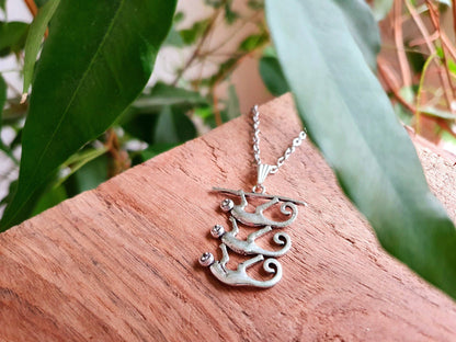 Three Monkeys Silver Necklace