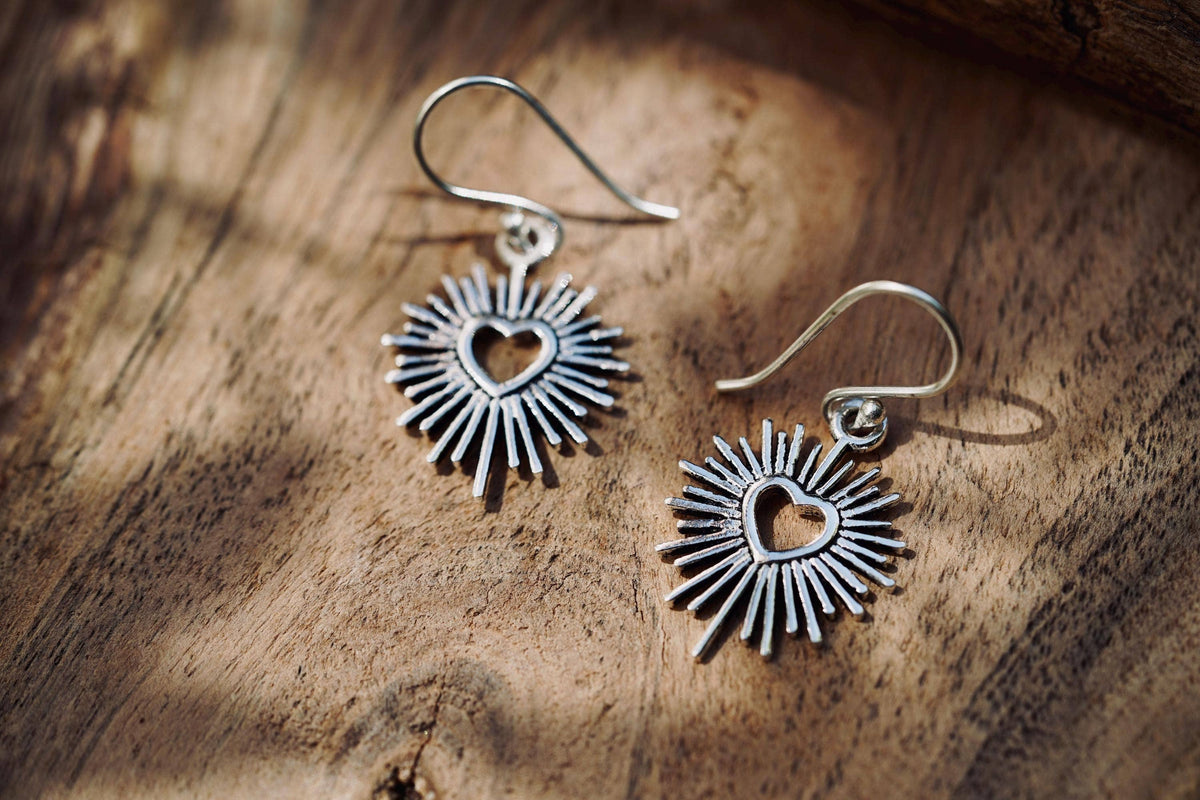 Silver Sacred Heart Earrings, Small Mexican Milagro Inspired Earrings