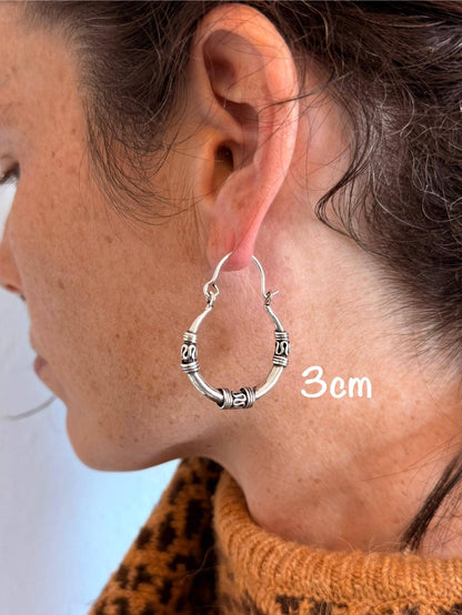 Silver Tribal Hoop Earrings