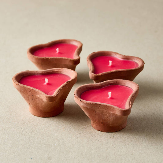 Heart-Shaped Terracotta Candles - Priya | 4 Rose Scented