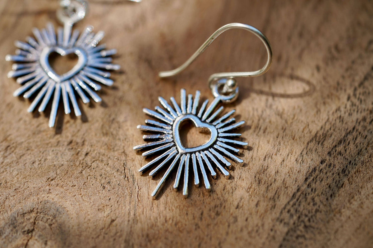 Silver Sacred Heart Earrings, Small Mexican Milagro Inspired Earrings