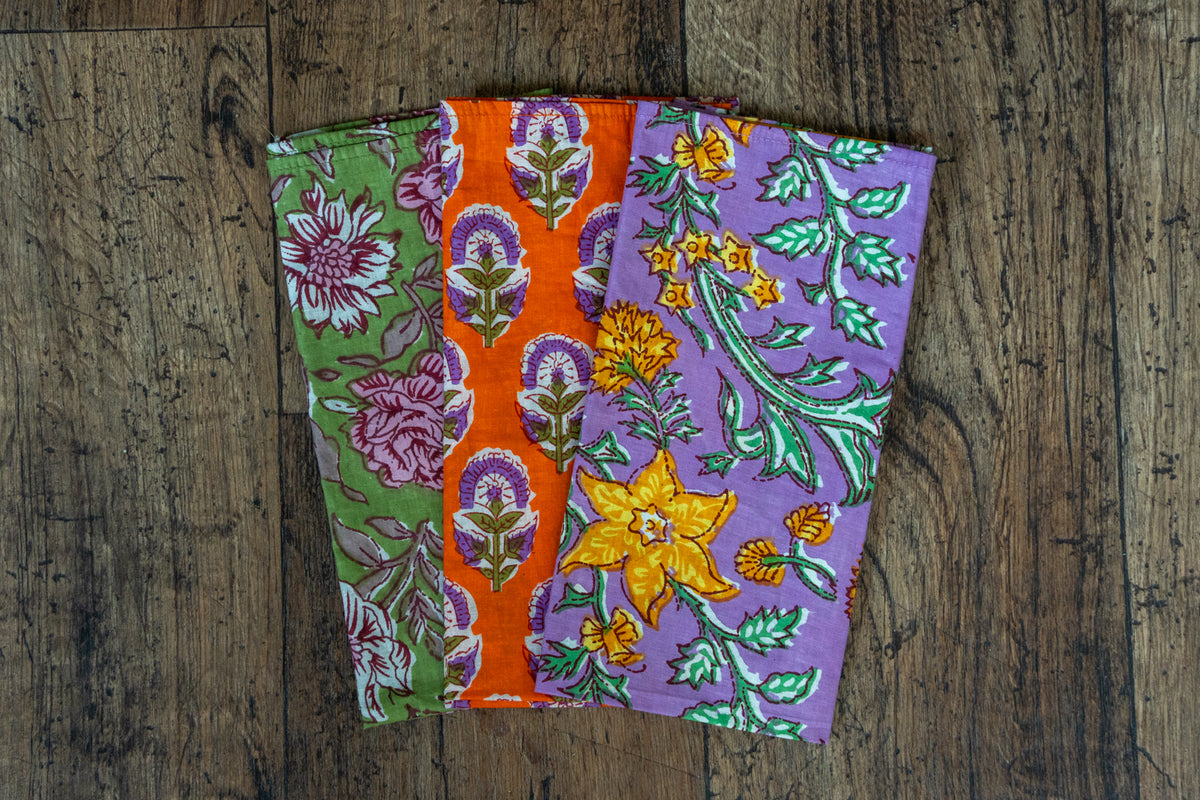 Floral Block Printed Style Fabric Napkins