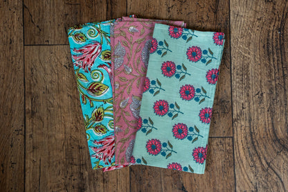 Floral Block Printed Style Fabric Napkins