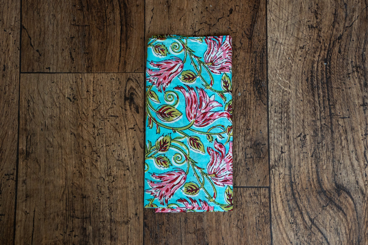 Floral Block Printed Style Fabric Napkins