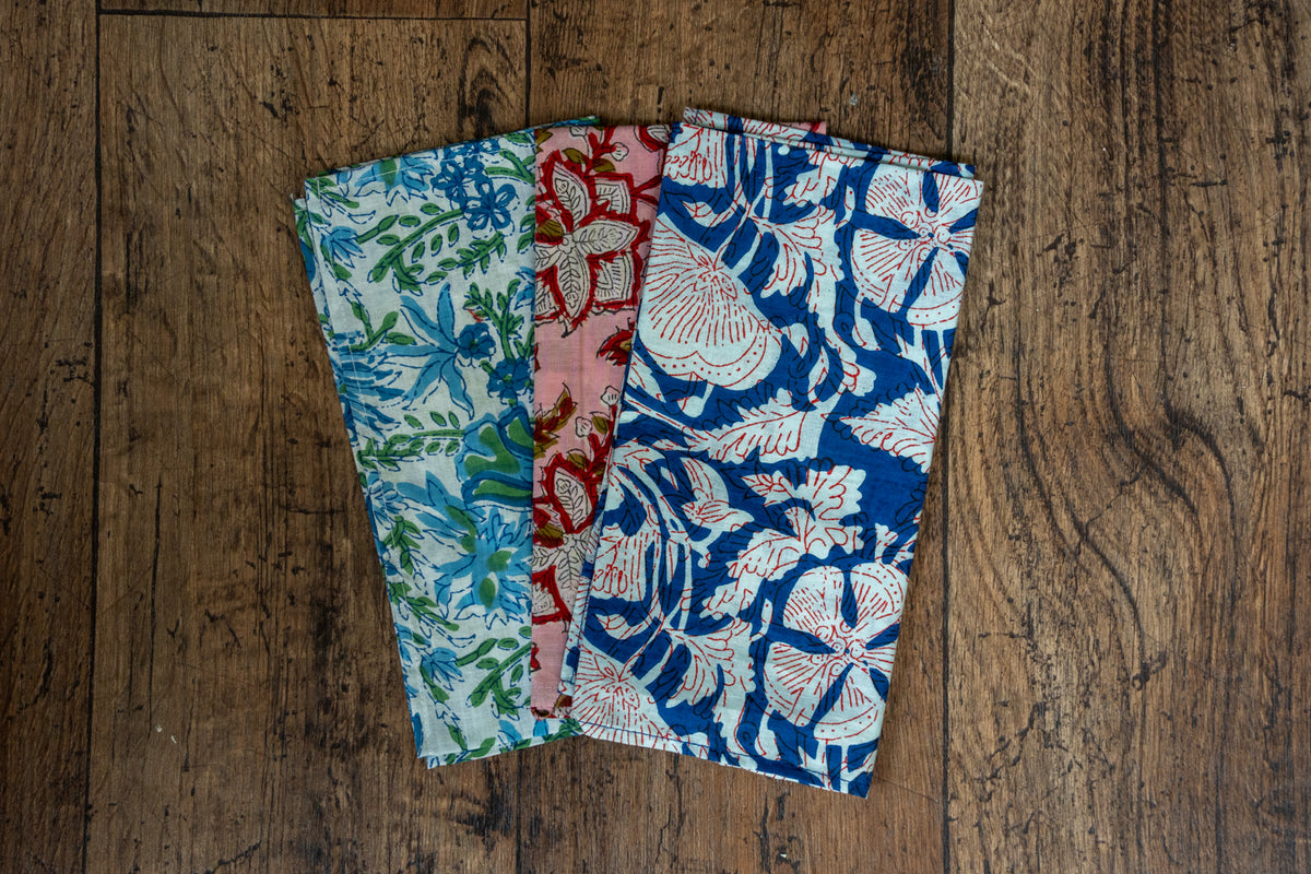 Floral Block Printed Style Fabric Napkins