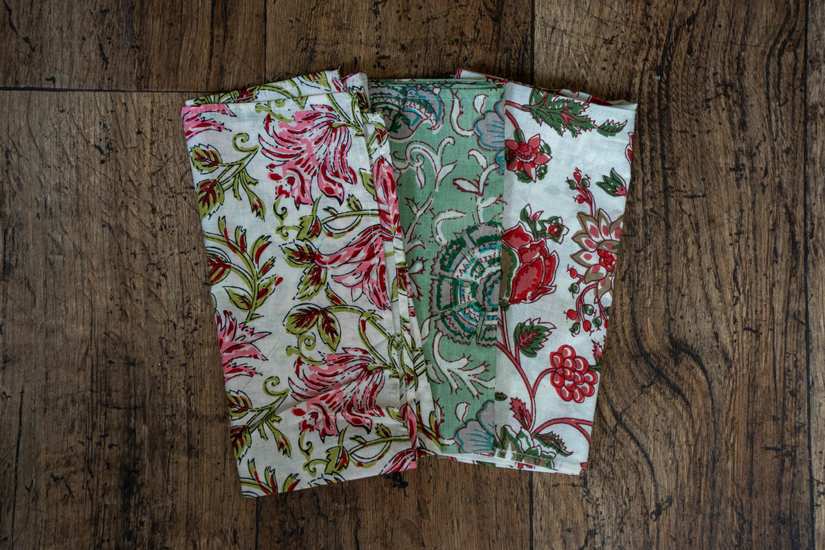 Floral Block Printed Style Fabric Napkins