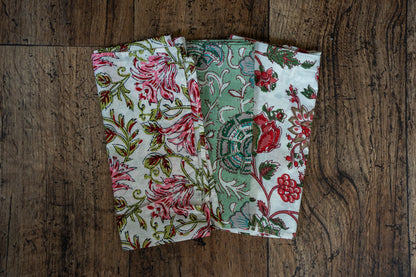 Floral Block Printed Style Fabric Napkins