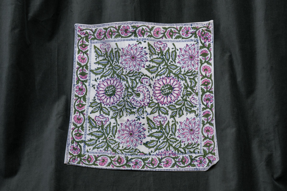 Pink and Green Floral Ornate Cushion cover
