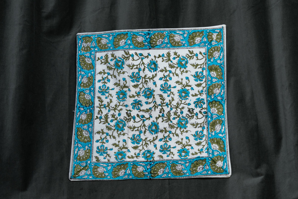 Blue and Green Floral Ornate Cushion cover