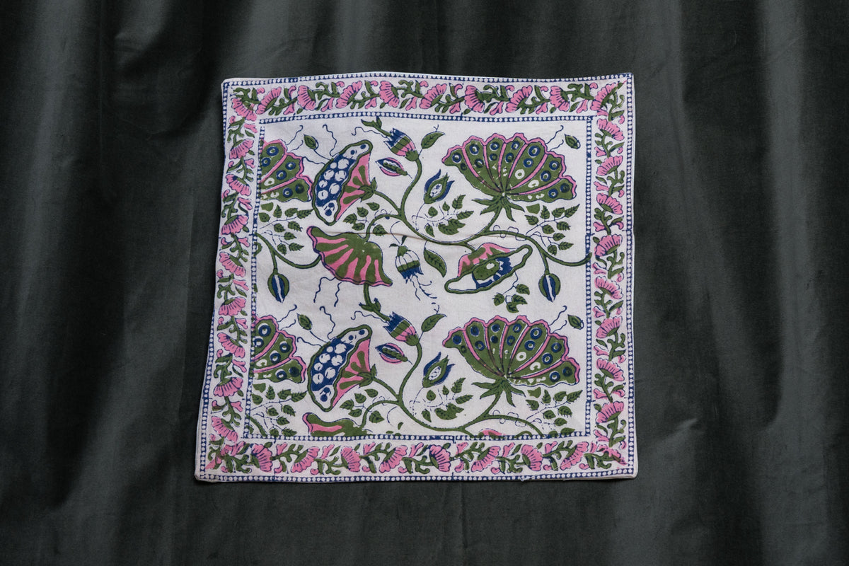 Pink and Green Ornate Cushion cover
