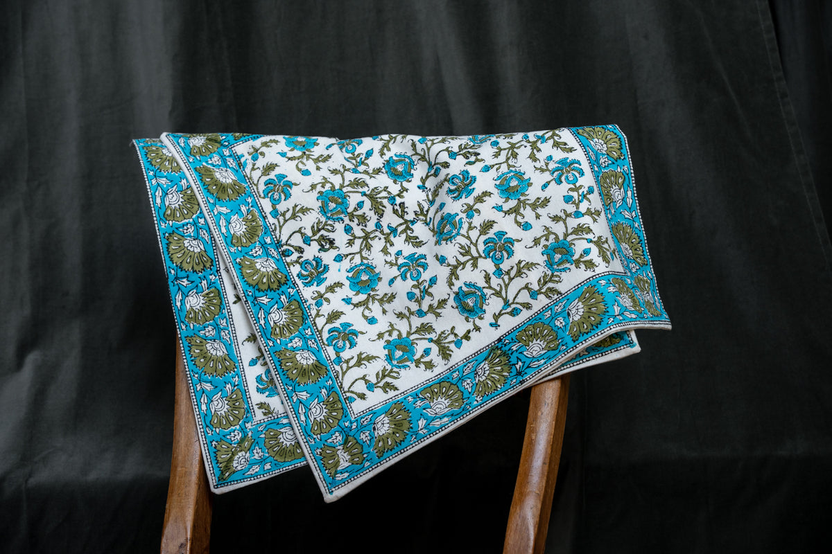 Blue and Green Floral Ornate Cushion cover