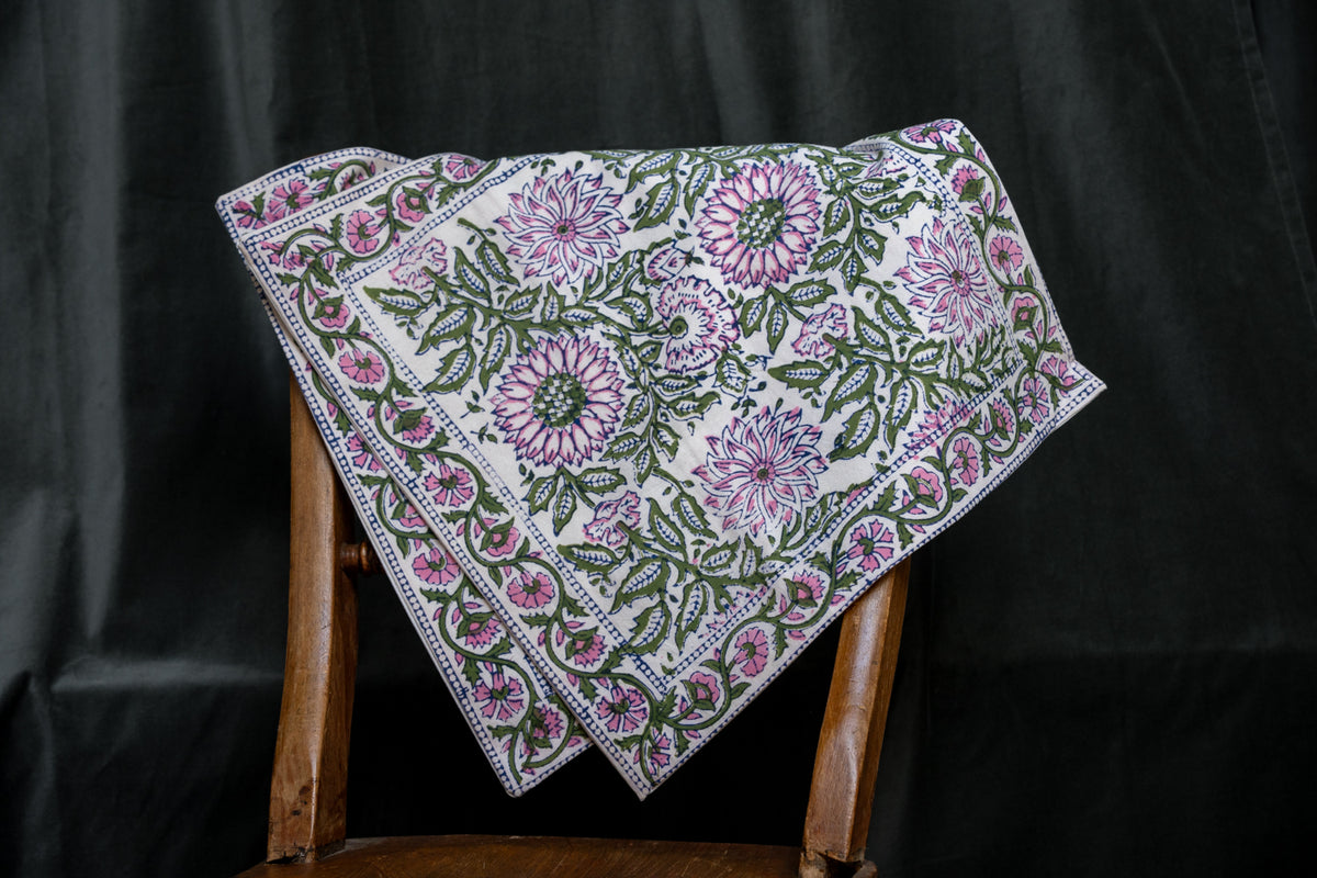 Pink and Green Floral Ornate Cushion cover