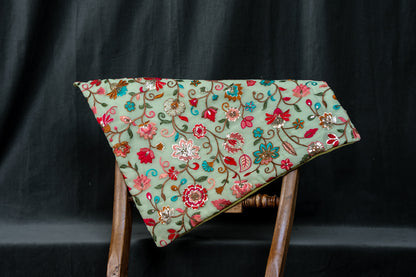 Green and Pink Floral Embroidered Cushion cover