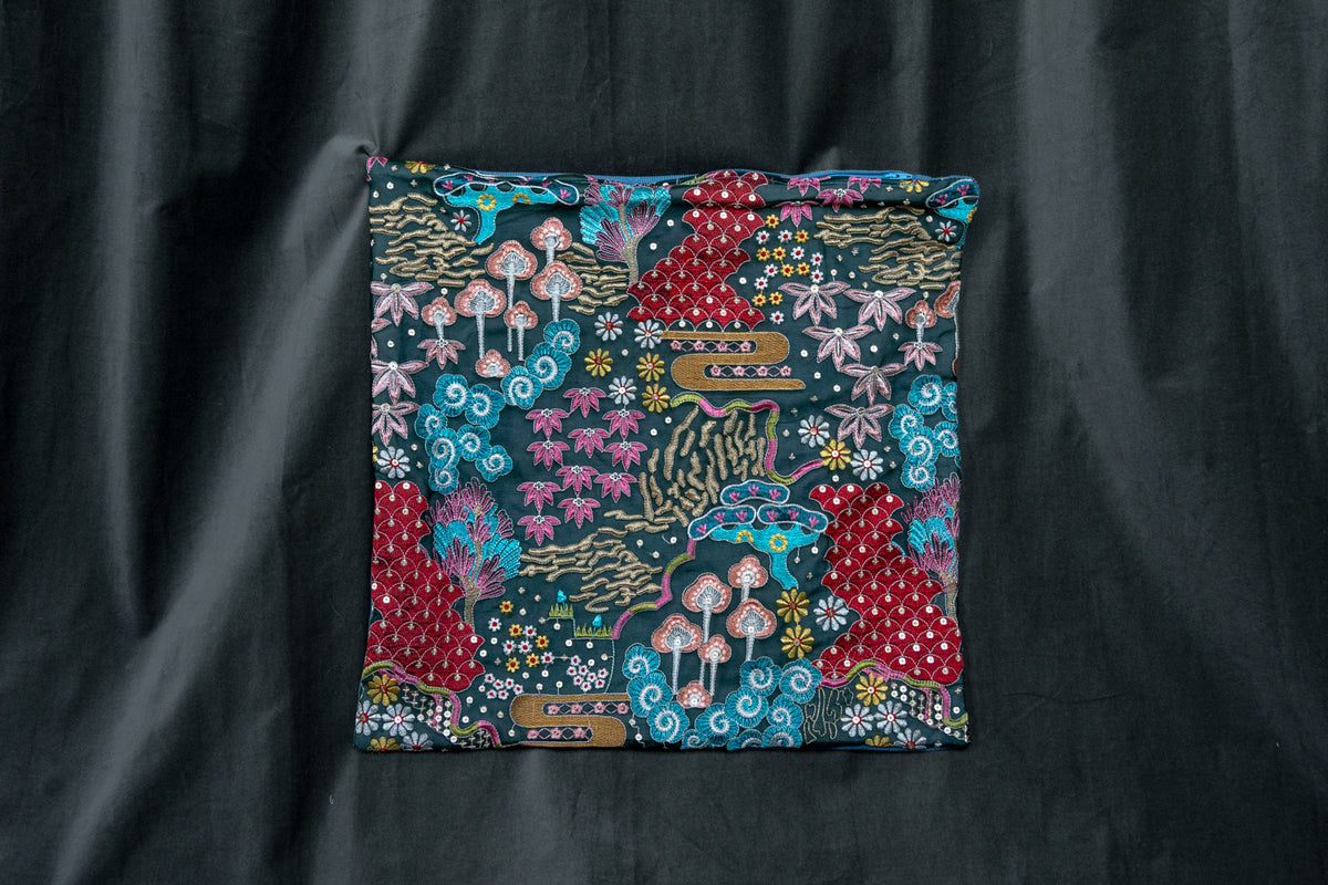 Green and Red Embroidered Cushion cover