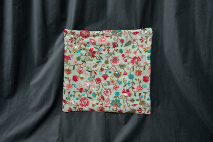 Green and Pink Floral Embroidered Cushion cover