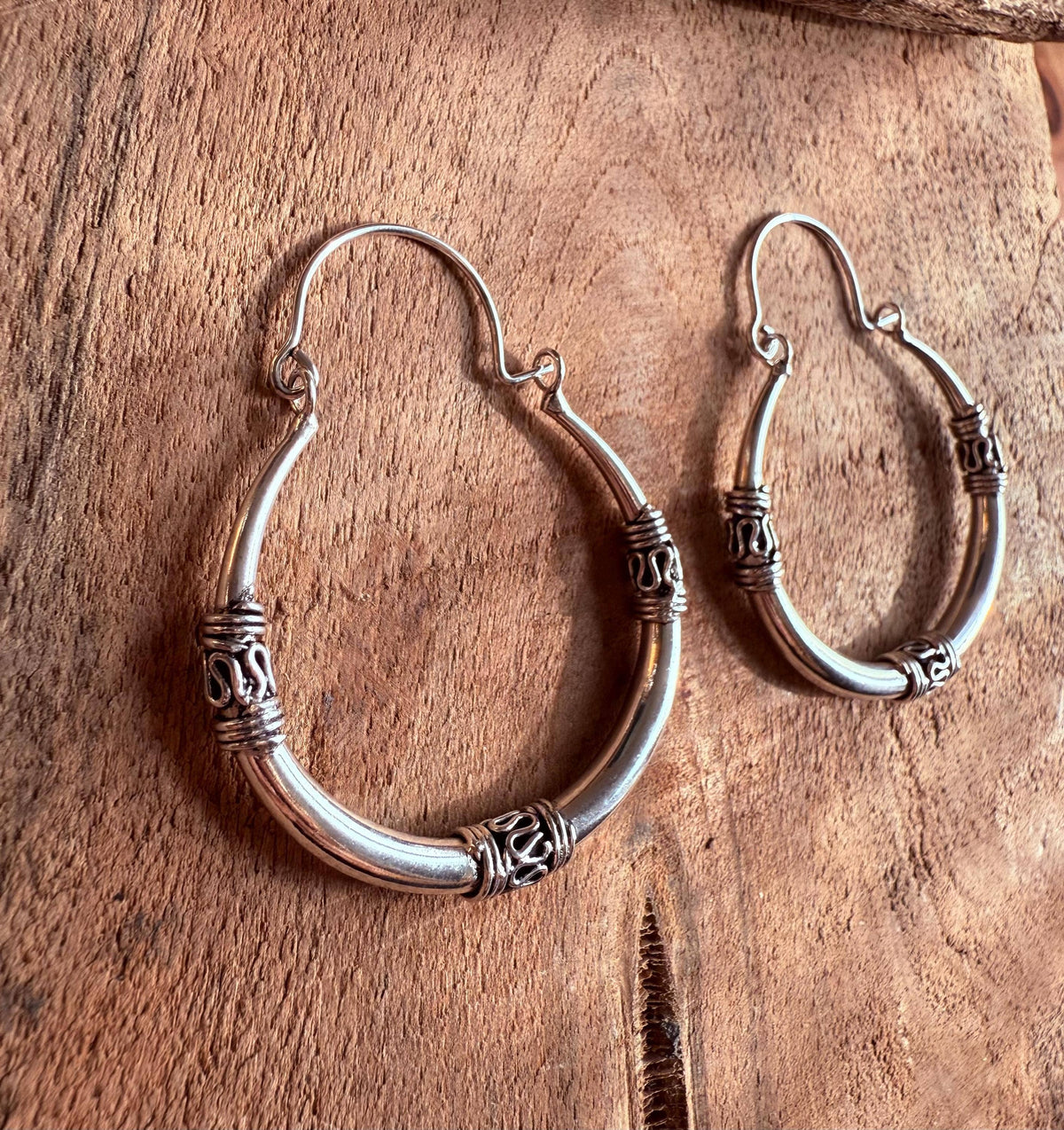 Silver Tribal Hoop Earrings