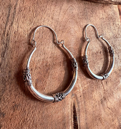 Silver Tribal Hoop Earrings