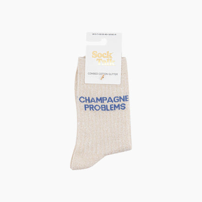 Champagne Problems Combed Cotton Glitter Socks in Cream