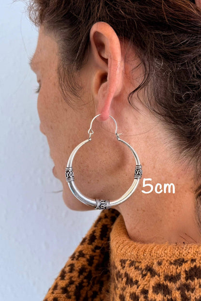 Silver Tribal Hoop Earrings