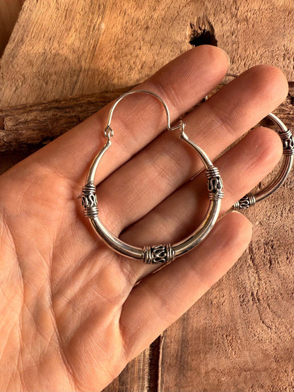 Silver Tribal Hoop Earrings