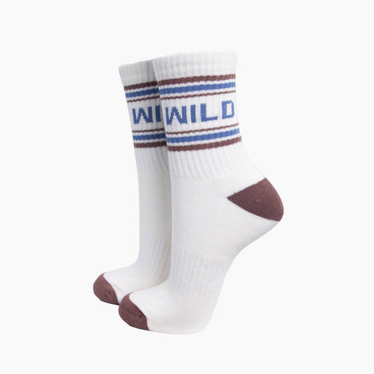 Wild Organic Cotton Sports Socks in White/Brown
