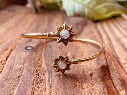 Moonstone Flower Boho Brass Bracelet